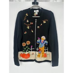 All Points Cardigan Zip Novelty Sweater Womens L Autumn Halloween Fall Pumpkin